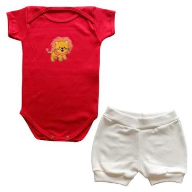 Imagem de Conjunto Body Manga Curta Leão Bebê + Shorts - Generic, P, Vermelho co