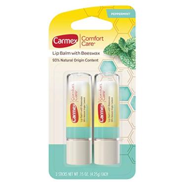 Imagem de Carmex Bálsamo labial Comfort Care com cera de abelha, protetor labial de hortelã-pimenta - 4,3 g cada, 2 unidades