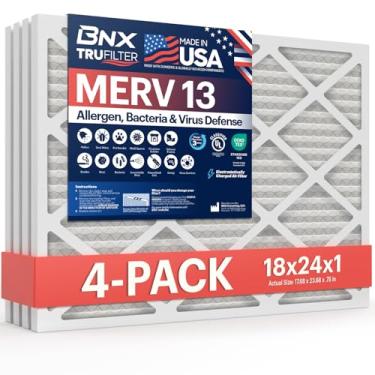 Imagem de BNX MERV 13 Filtro de ar de 45,7 x 60,9 x 1 - Feito nos EUA - Filtro de ar condicionado plissado eletrostático HVAC AC - Remove pólen, mofo, bactérias, fumaça