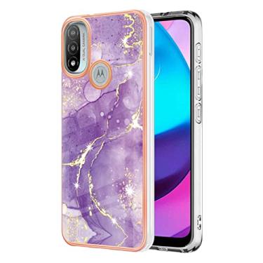 Imagem de Dinglijia Capa para Motorola E20 E30, capa E40, TPU macio + padrão de mármore IMD, design fino, proteção de tela e câmera aprimorada para Moto E20/E30/E40 YBBK roxo B