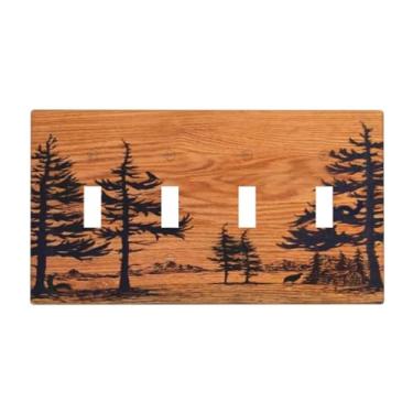 Imagem de Capa para interruptor de luz quadriciclo de madeira vermelha laranja floresta árvore árvore interruptor quádruplo quatro dispositivos receptáculo tampa de tomada