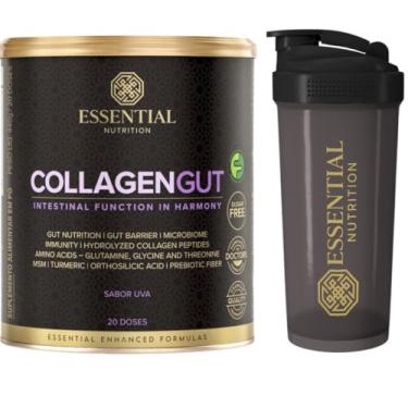 Imagem de Collagen Gut - Colágeno Hidrolisado c/Glutamina, Cúrcuma, MSM e Fibra prebiótica - FODMAP Friendly - Essential Nutrition - Sabor Uva + Coqueteleira Oficial