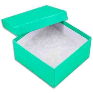 Imagem de TheDisplayGuys Pacote com 25 caixas de joias de papel de papelão com enchimento de algodão #34 – Verde petróleo (9 x 9,5 x 5 cm)