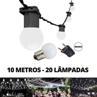 Imagem de KIT Cordão Varal de Luz Festão 10 Metros com 20 Lâmpadas Branco Frio B