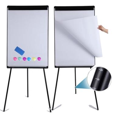 Imagem de DexBoard Pacote com 2 cavaletes apagáveis a seco 61 cm x 91 cm | Cavalete magnético de quadro branco ajustável em altura com suporte de tripé | Quadro de apresentação de escritório com flipchart, ímãs