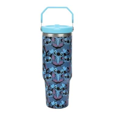 Imagem de Bioworld Disney Stitch All-Over Print Copo de aço inoxidável azul 1,134 g com alça