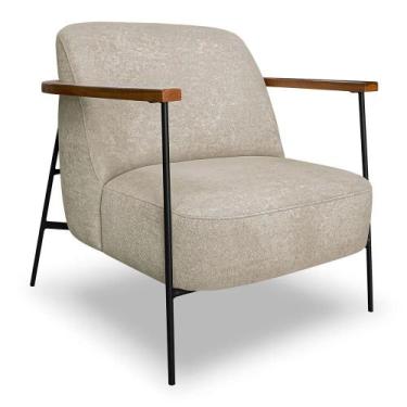 Imagem de Poltrona Decorativa Eros Linho Bouclê com Base de Ferro Preto - SSX Mu