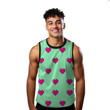 Imagem de Camiseta Algodão Regata Verão Estilo Moda Praia Coração Pixel Rosa 294