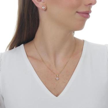 Imagem de Conjunto Brinco e Colar Pingente Estrela Banhado a Ouro 18k - Enzara J