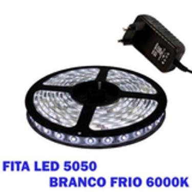 Imagem de Fita Led 5050 Branco Frio 6000k Luz Branca Bivolt Com Fonte 10m - rgb