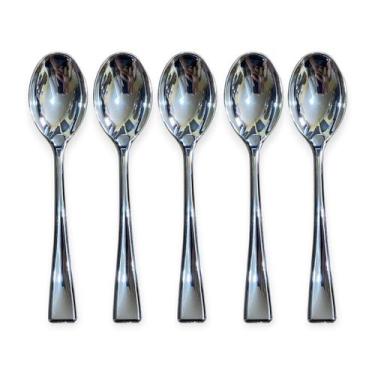 Imagem de Kit 12 Mini Colher Descartável Prata Plástico Luxo 9,8cm - Blook