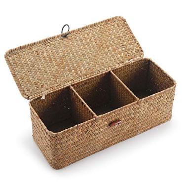 Imagem de Cesta para tanque de algas marinhas com tampa, cesto de armazenamento de papel higiênico com seções retangulares para organizar brinquedos de lanche (compartimento grande 42 cm C x 14 cm L x 14 cm A),