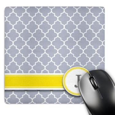 Imagem de 3dRose Mouse pad LLC 20 x 20 x 0,65 cm, Your Personal Name Initial Letra J, Monograma Cinza Quadrifólio Padrão, Amarelo Cinza Personalizado (mp_154576_1)