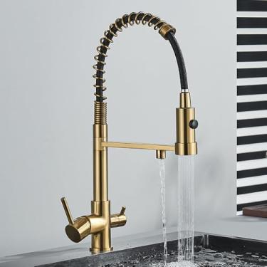 Imagem de Torneira de cozinha de água filtrada, preto fosco, misturador de água fria e quente, purificação de água, torneira de pia com filtro, ouro escovado