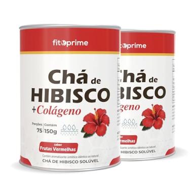 Imagem de Kit 2x Chá de Hibisco + Colágeno em Pó 150g Sabor Frutas Vermelhas