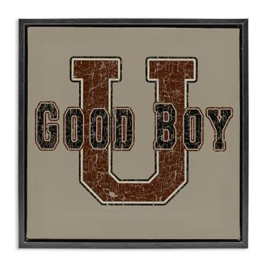Imagem de Stupell Industries Good Boy U Vintage Framed Floater Canvas Wall Art Design por Spirit Animals/Life Is High, moldura flutuante preta, 45,7 x 45,7 cm
