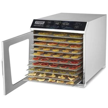 Imagem de Desidratadora de Alimentos Profissional com 10 Bandejas, Display LED Digital e Plugue de 5 a 15 Fases, 110V 800W, Waring WDH10, Prata