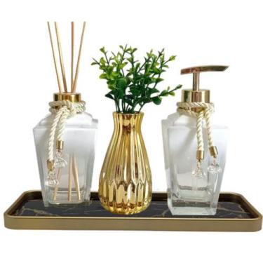 Imagem de Bandeja Decorativa Pedra Mármore Preto Multiuso Retangular Vidro - FWB