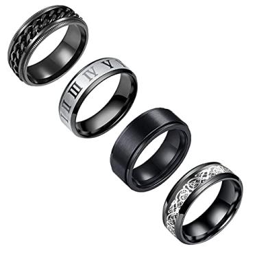 Imagem de yfstyle Conjunto de anéis de aço inoxidável (4 unidades), anéis de casamento masculinos, anéis giratórios legais, preto, prata, ouro, azul, 8 mm de largura, unissex, 11, Aço inoxidável, aço inoxidável