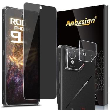 Imagem de Anbzsign Pacote com 2 + 2 para ASUS ROG Phone 9/9 Pro Privacy Protetor de Tela de Vidro Temperado e Protetor de Lente de Câmera, Película Anti-Spy com Dureza 9H Compatível com Capa