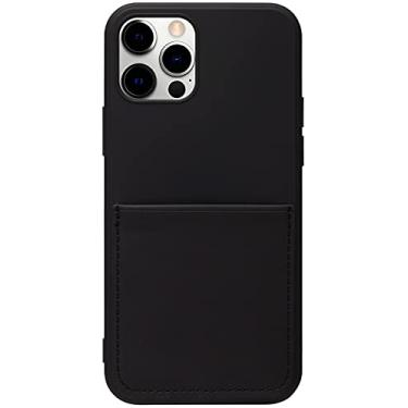 Imagem de Stephanie Imports Capa de telefone de silicone forrada de feltro preto com bolso frontal costurado para iPhone 12 e 12 Pro + protetor de tela de vidro temperado