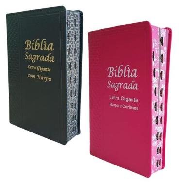 Imagem de Kit Casal 02 Bíbias Letra Gigante com Harpa Palavras de Jesus em Verme