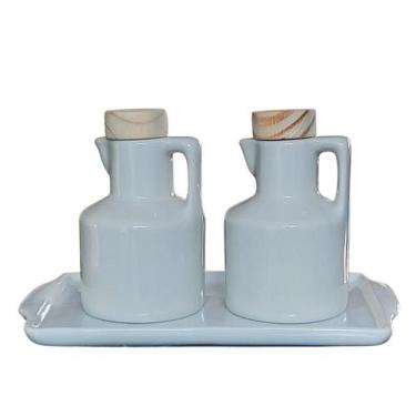 Imagem de Kit 2 Galheteiro 100ml Azeite e Vinagre + Bandeja - Porcelana - Antilo