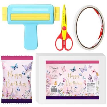 Imagem de Gilprop Crimpador de papel, tesouras de rosca, 30 folhas de papel de jato de tinta fino brilhante borboleta, fita dupla face para artesanato, suprimentos de festa de aniversário de borboletas para