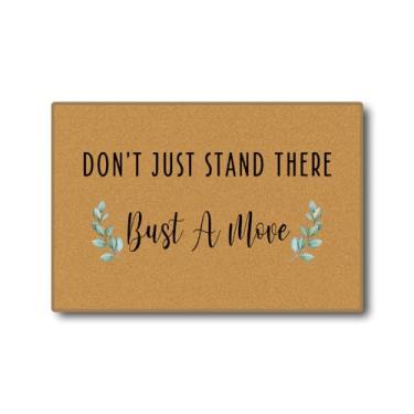 Imagem de Assaoy Tapete de porta de entrada externa, não fique aqui busto um movimento capachos engraçados entrada interna, tapete de boas-vindas tapetes de borracha de mola lavável pátio decoração de casa 23,6