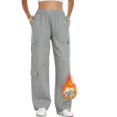 Imagem de Inno Calça de moletom feminina cargo de 71 cm, 78,7 cm, 86,4 cm, 91,4 cm, Y2K, casual, folgada, perna larga, calça jogger de algodão fashion 2024 na moda, Lã polar para bebê, cinza urze claro, perna