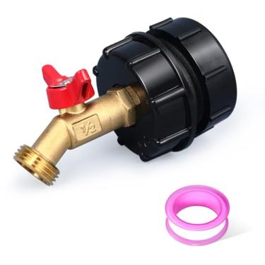 Imagem de 275-330 galões IBC Tote Tank Adapter, IBC Tote Adapter, 6.2 cm fino、5.1 cm fina e 5.1 cm rosca grossa, 1/5.1 cm macho NPT entrada rosca latão torneira mangueira conector mangueira jardim (para 5.1 cm