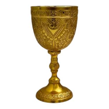 Imagem de Morcomart Taça de vinho de latão, 227 g - Cálice de cálice de vinho Arthur King, cálice de cerveja de decoração medieval