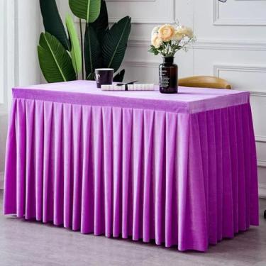 Imagem de Toalha de mesa de veludo retangular para conferências e exposições, saia de mesa elegante para decoração de mesa de festa e evento de casamento (140x60x75cm/cor lilás)
