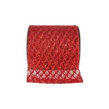 Imagem de Reliant Ribbon Fita de borda com fio de rede de diamante de lantejoulas com glitter, vermelha