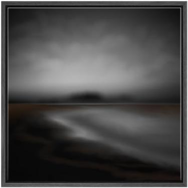 Imagem de SIGNFORD Impressão em tela emoldurada arte de parede paisagem preto e branco abstrato monocromático gradiente ilustrações zen rústico para sala de estar, quarto, escritório - 40,64 cm x 40,64 cm preto