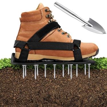 Imagem de Sapatos Aerador de Gramado de Ohuhu com Pá de Aço Inoxidável, Sapato de Aeração de Instalação Livre com Alças de Gancho & Loop, Sandálias de Aeração d