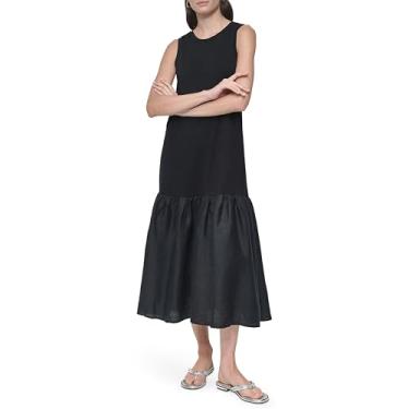 Imagem de DKNY Vestido feminino leve de linho elástico de algodão, Preto, GG