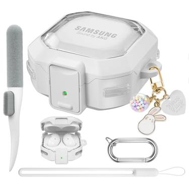 Imagem de Maxjoy Capa para Galaxy Buds Pro 2 compatível com Samsung Galaxy Buds 2 Pro 2022, Bud Pro2, Live, 2, FE 2023, capa protetora transparente com chaveiro (bloqueio antiqueda), branca