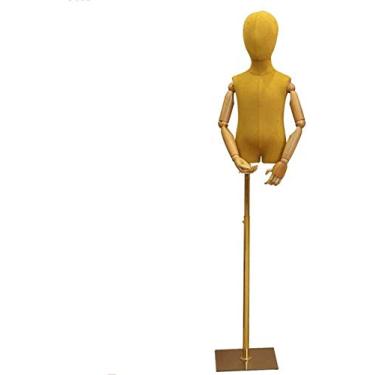 Imagem de CUTPOIY Manequim de manequim de tronco em forma de vestido de manequim infantil com braço de madeira ajustável para exibição de roupas adequado para crianças de 2 a 9 anos (C médio)