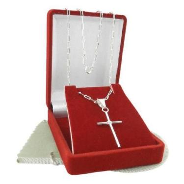 Imagem de Corrente Masculina 50Cm 2Mm + Cruz Folheada Prata Cr639 - Wnbijouteria