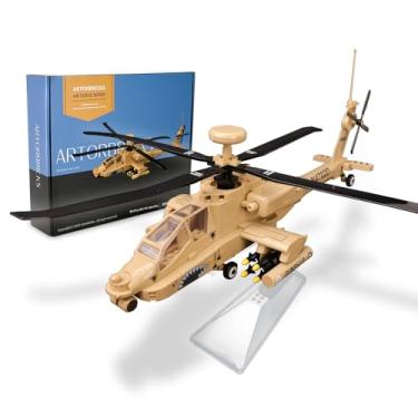 Imagem de ArtorBricks AH-64 Conjunto de construção militar de avião apache com suporte de exibição - Kit de modelo de 183 peças para adultos, colecionadores e entusiastas, embalagem de caixa de presente premium