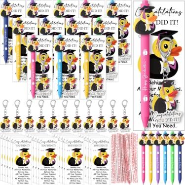 Imagem de Sinload 48 conjuntos de canetas de formatura de pato com chaveiro de pato, cartões de felicitações, diploma de pato, presentes para faculdade, faculdade, ensino médio, festa de pós-graduação