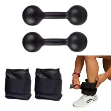 Imagem de 1 Par Halter Peso 2kg Pintado e 1 Par Caneleira Tornozeleira Peso 1kg cada Academia - Musculação - Fortalecimento - Fisioterapia - Ajustável Cor Preto