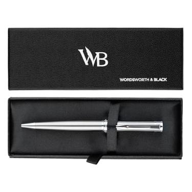 Imagem de Caneta esferográfica Wordsworth e preta, laca prateada - deslumbrante caneta de luxo com acabamento cromado, refil de tinta, melhor conjunto de presente para homens e mulheres, recarregável, elegante,