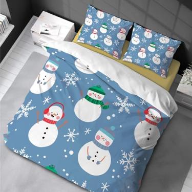 Imagem de Capa de edredom de 3 peças, boneco de neve, roupa de cama king, Natal, azul, meninos, meninas, crianças, férias, ano novo, 2 fronhas, 220 x 240 cm, 50 x 75 cm x 2