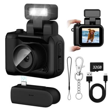 Imagem de Mini câmera digital, câmera Keychina com gravador de vídeo HD 1080p, micro câmera de tela de exibição de 1,44 polegadas com cartão de 32G, flash dobrável, vários arquivadores