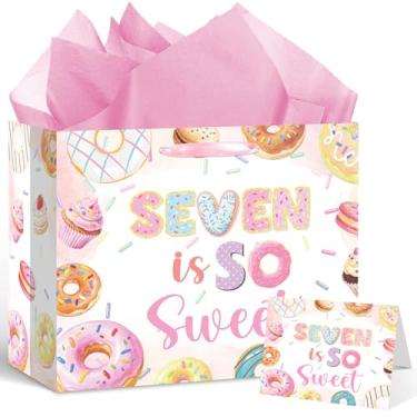 Imagem de MOORIIY Dois sacos de presente de aniversário para meninas com cartão e papel de seda, dois sacos de sorvete de rosquinha doce com alças - papel de embrulho grande, artigos de festa para chá de bebê