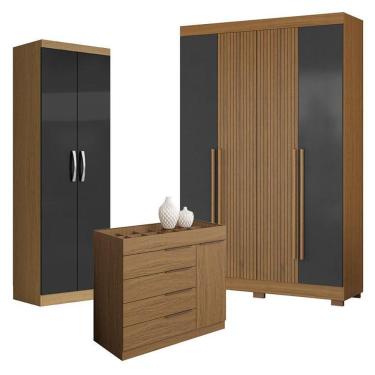 Imagem de Guarda Roupa Casal 2030240 Com Armário Multiuso 2000192 Atacama Grafite E Cômoda Sevilha Atacama - Aramóveis