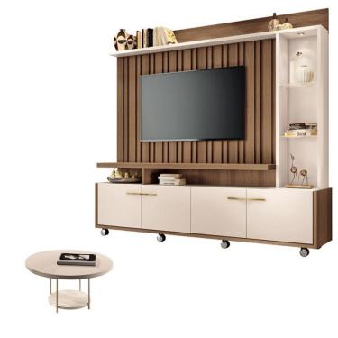 Imagem de Estante Home Theater Titan Off White Castanho E Mesa De Centro Sky Off White - Hb Móveis