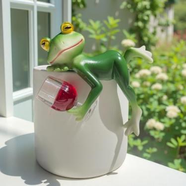 Imagem de JARPSIRY Estátua engraçada de sapo bebendo, vaso de flores, abraçador de resina, sapo pendurado, estatueta, vaso decorativo, para casa, jardim, cerca, varanda, pátio, gramado, quintal ornamentos